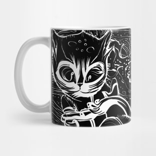 Funny Alien Cat - Whimsical White Hand Drawing Mug